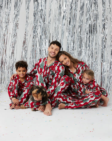 Men's Christmas Tree & Wreath Stripe Print Long Pyjama Set